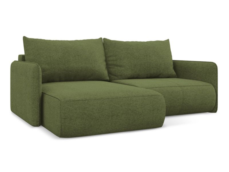 Narożnik lewostronny z funkcją spania Makamii Nanea z tkaniny szenilowej 207x148 cm butelkowa zieleń 1 szt.