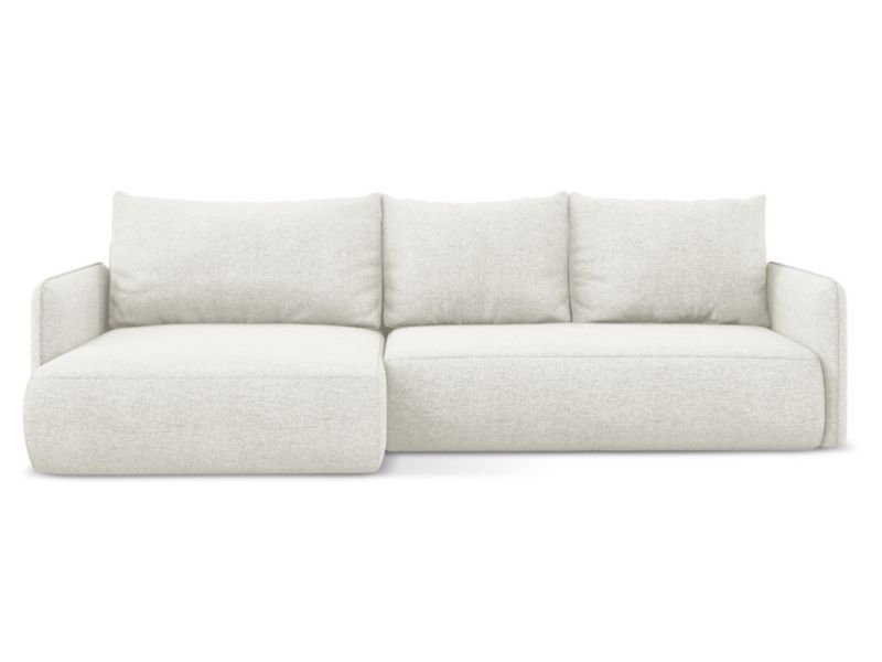 Narożnik lewostronny z funkcją spania Makamii Nanea z tkaniny szenilowej 240x148 cm biały 1 szt.