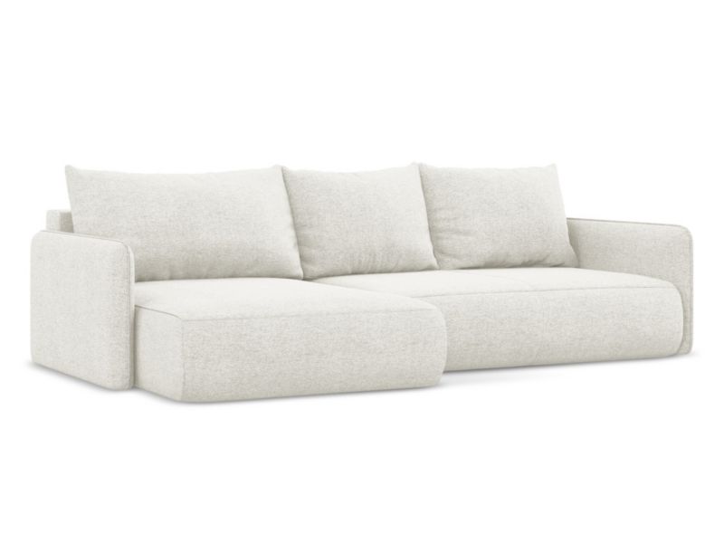 Narożnik lewostronny z funkcją spania Makamii Nanea z tkaniny szenilowej 240x148 cm biały 1 szt.