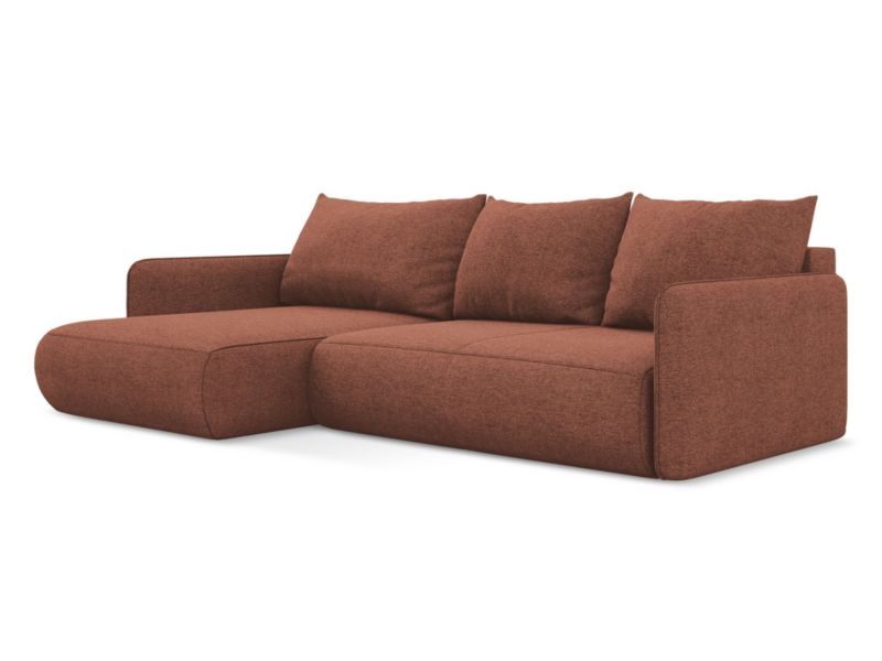 Narożnik lewostronny z funkcją spania Makamii Nanea z tkaniny szenilowej 240x148 cm brudny róż 1 szt.