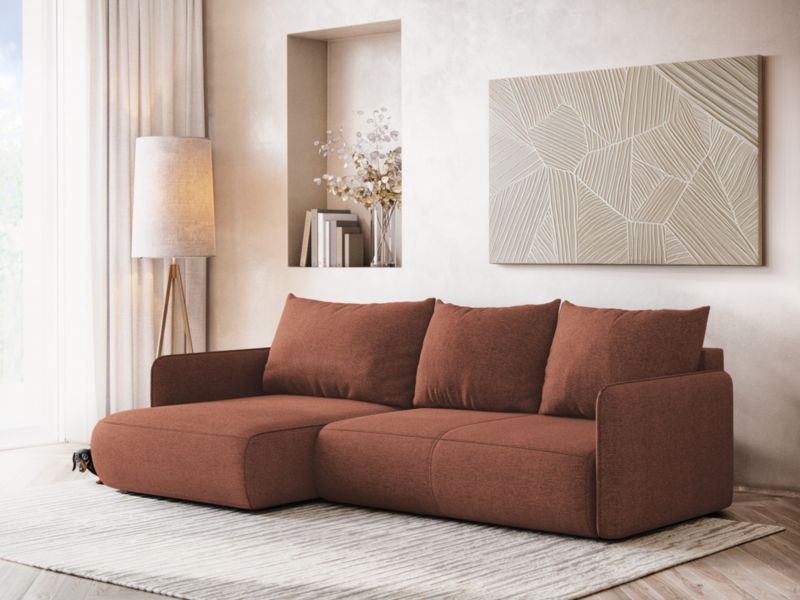 Narożnik lewostronny z funkcją spania Makamii Nanea z tkaniny szenilowej 240x148 cm brudny róż 1 szt.