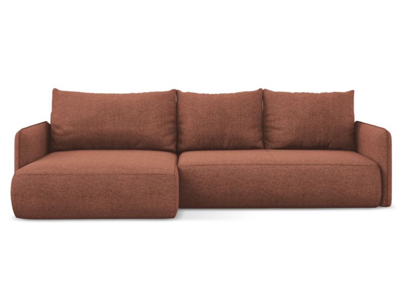 Narożnik lewostronny z funkcją spania Makamii Nanea z tkaniny szenilowej 240x148 cm brudny róż 1 szt.
