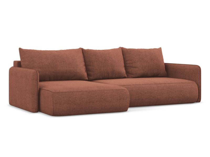 Narożnik lewostronny z funkcją spania Makamii Nanea z tkaniny szenilowej 240x148 cm brudny róż 1 szt.