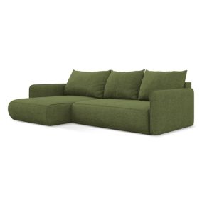 Narożnik lewostronny z funkcją spania Makamii Nanea z tkaniny szenilowej 240x148 cm butelkowa zieleń 1 szt.