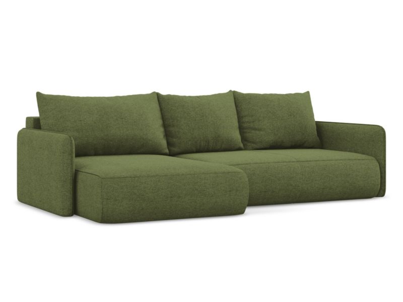 Narożnik lewostronny z funkcją spania Makamii Nanea z tkaniny szenilowej 240x148 cm butelkowa zieleń 1 szt.