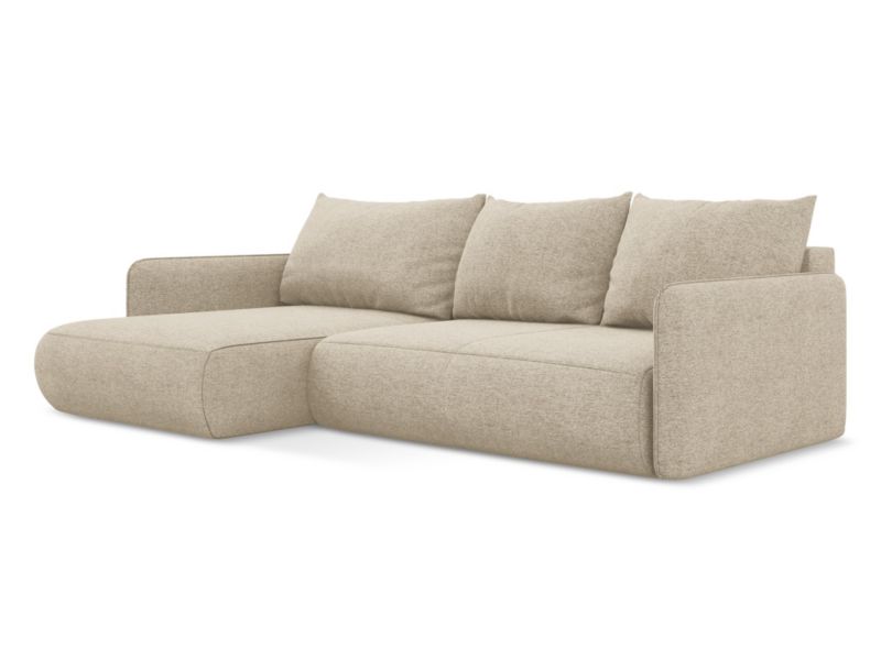 Narożnik lewostronny z funkcją spania Makamii Nanea z tkaniny szenilowej 240x148 cm ciemny beż 1 szt.