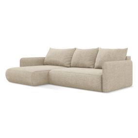 Narożnik lewostronny z funkcją spania Makamii Nanea z tkaniny szenilowej 240x148 cm ciemny beż 1 szt.