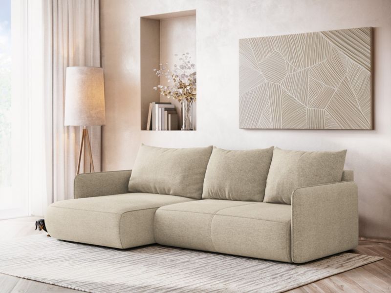Narożnik lewostronny z funkcją spania Makamii Nanea z tkaniny szenilowej 240x148 cm ciemny beż 1 szt.