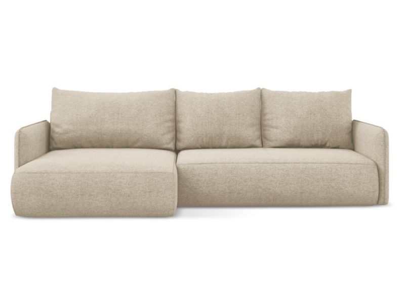 Narożnik lewostronny z funkcją spania Makamii Nanea z tkaniny szenilowej 240x148 cm ciemny beż 1 szt.