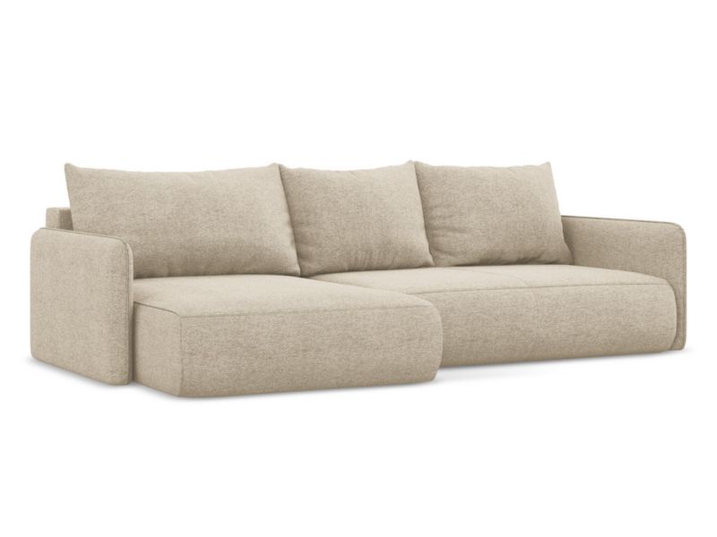 Narożnik lewostronny z funkcją spania Makamii Nanea z tkaniny szenilowej 240x148 cm ciemny beż 1 szt.