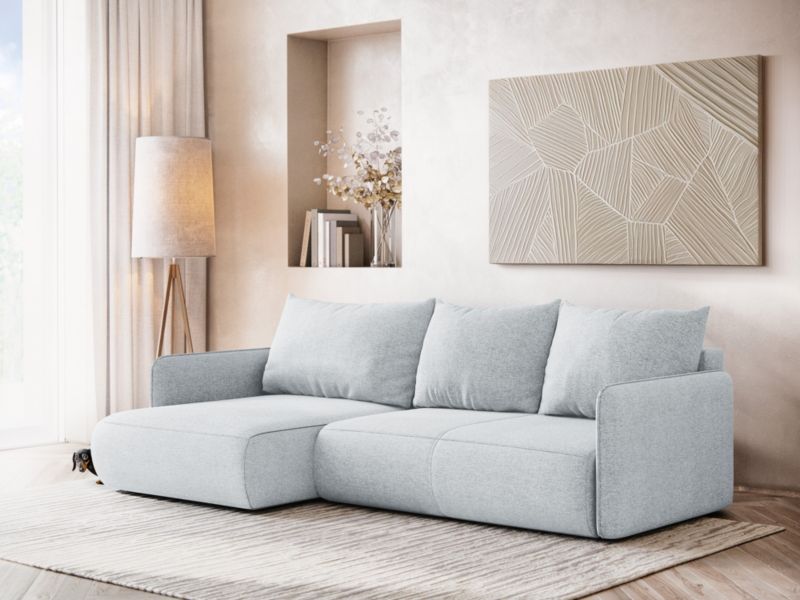 Narożnik lewostronny z funkcją spania Makamii Nanea z tkaniny szenilowej 240x148 cm jasny niebieski 1 szt.