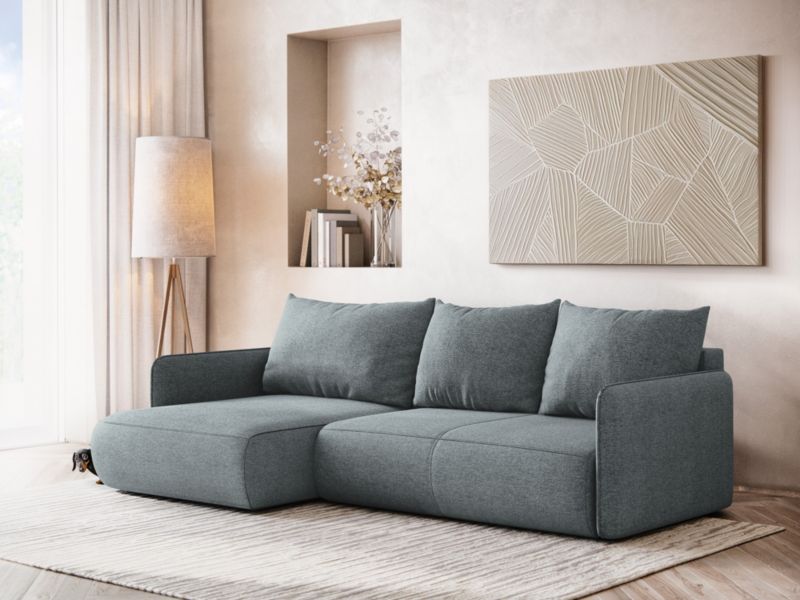 Narożnik lewostronny z funkcją spania Makamii Nanea z tkaniny szenilowej 240x148 cm jeans 1 szt.