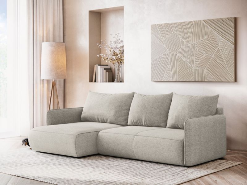 Narożnik lewostronny z funkcją spania Makamii Nanea z tkaniny szenilowej 240x148 cm srebrny 1 szt.