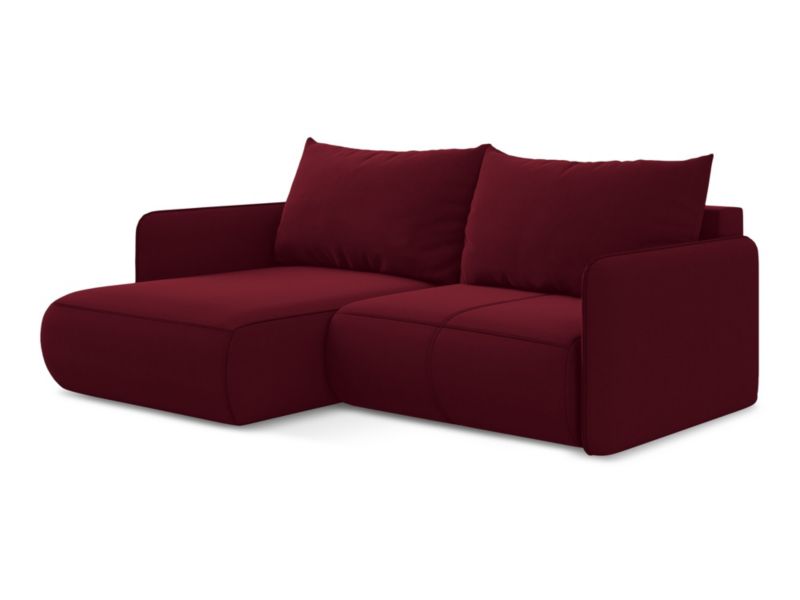 Narożnik lewostronny z funkcją spania Makamii Nanea z weluru 207x148 cm burgundowy 1 szt.