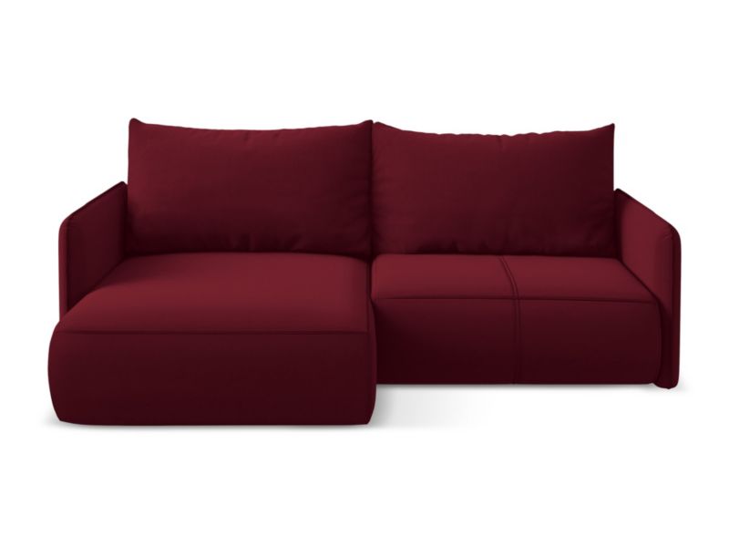 Narożnik lewostronny z funkcją spania Makamii Nanea z weluru 207x148 cm burgundowy 1 szt.