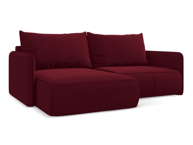 Narożnik lewostronny z funkcją spania Makamii Nanea z weluru 207x148 cm burgundowy 1 szt.