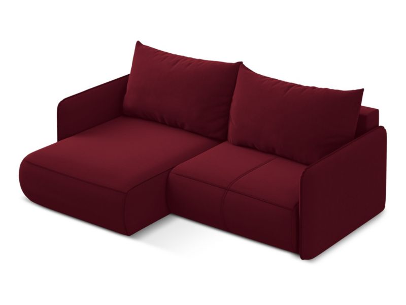 Narożnik lewostronny z funkcją spania Makamii Nanea z weluru 207x148 cm burgundowy 1 szt.