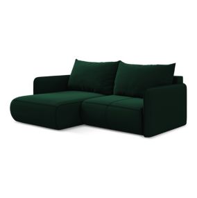 Narożnik lewostronny z funkcją spania Makamii Nanea z weluru 207x148 cm butelkowa zieleń 1 szt.