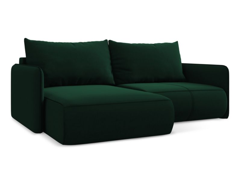 Narożnik lewostronny z funkcją spania Makamii Nanea z weluru 207x148 cm butelkowa zieleń 1 szt.