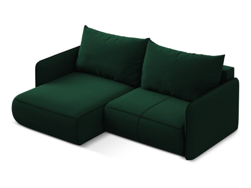 Narożnik lewostronny z funkcją spania Makamii Nanea z weluru 207x148 cm butelkowa zieleń 1 szt.
