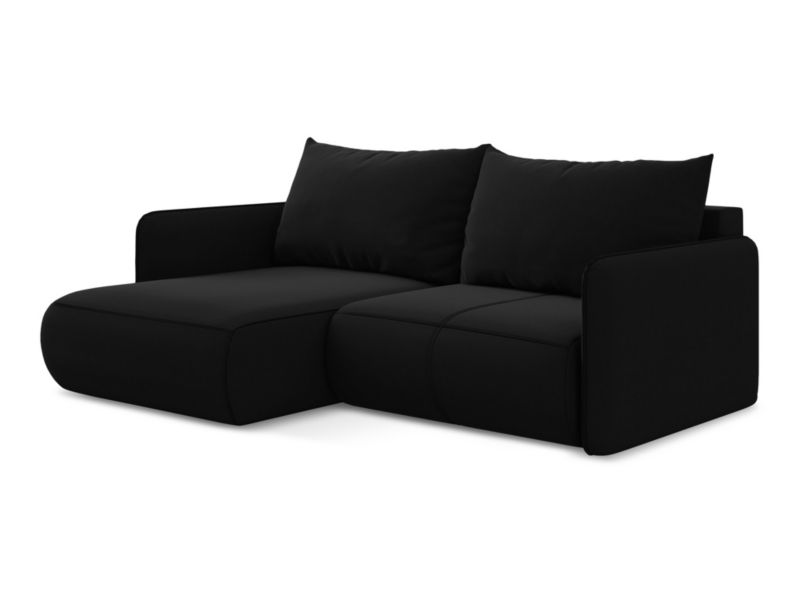 Narożnik lewostronny z funkcją spania Makamii Nanea z weluru 207x148 cm czarny 1 szt.