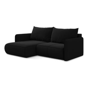 Narożnik lewostronny z funkcją spania Makamii Nanea z weluru 207x148 cm czarny 1 szt.
