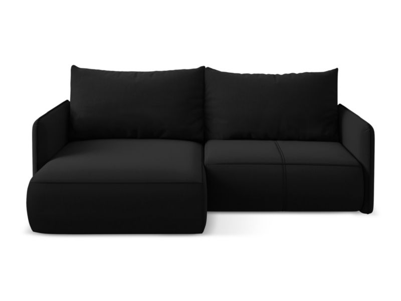 Narożnik lewostronny z funkcją spania Makamii Nanea z weluru 207x148 cm czarny 1 szt.
