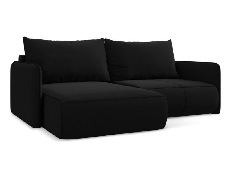 Narożnik lewostronny z funkcją spania Makamii Nanea z weluru 207x148 cm czarny 1 szt.