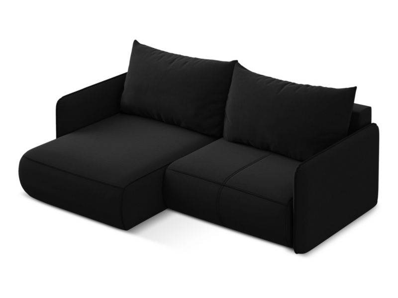 Narożnik lewostronny z funkcją spania Makamii Nanea z weluru 207x148 cm czarny 1 szt.