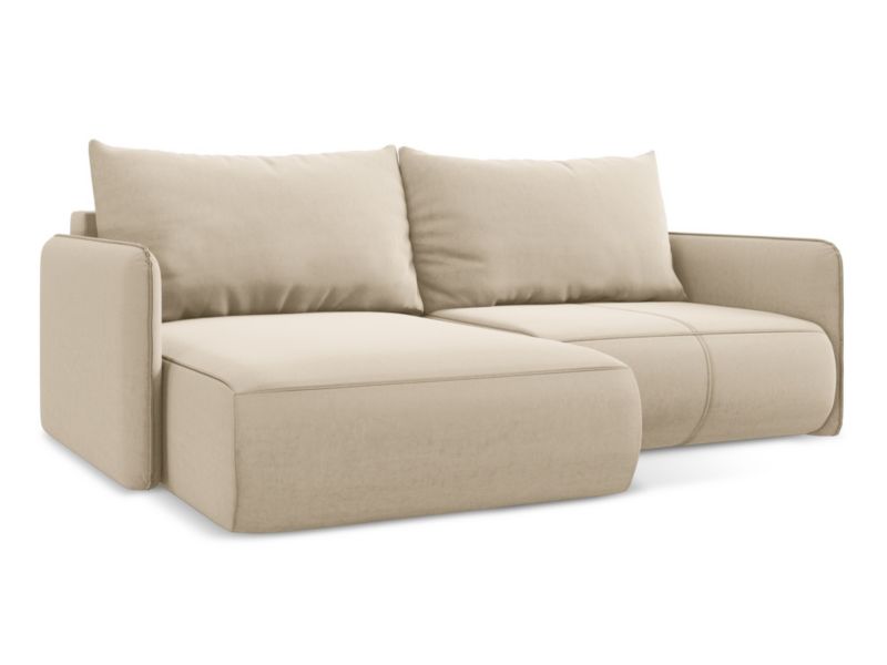 Narożnik lewostronny z funkcją spania Makamii Nanea z weluru 207x148 cm jasny beż 1 szt.