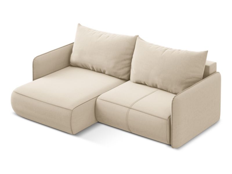 Narożnik lewostronny z funkcją spania Makamii Nanea z weluru 207x148 cm jasny beż 1 szt.