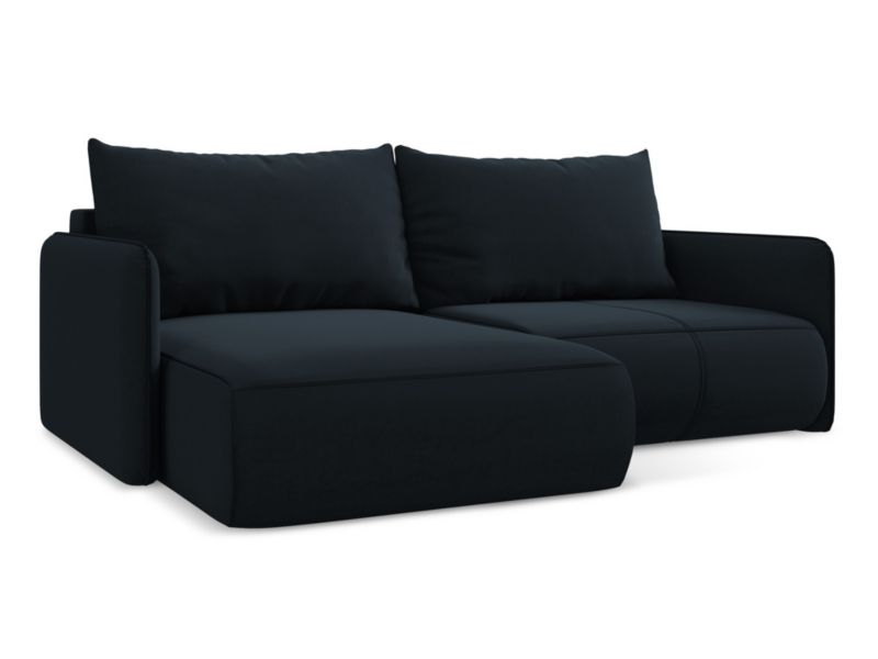 Narożnik lewostronny z funkcją spania Makamii Nanea z weluru 207x148 cm królewski niebieski 1 szt.