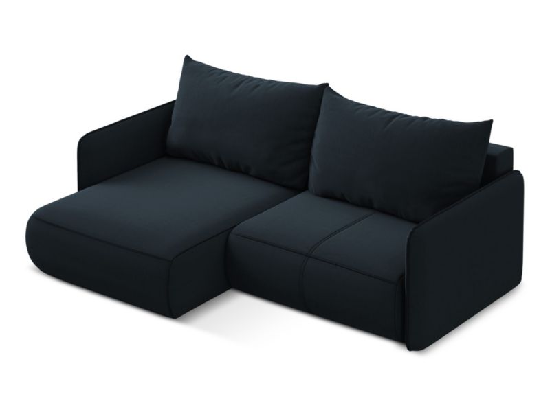 Narożnik lewostronny z funkcją spania Makamii Nanea z weluru 207x148 cm królewski niebieski 1 szt.
