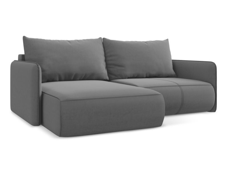 Narożnik lewostronny z funkcją spania Makamii Nanea z weluru 207x148 cm szary 1 szt.