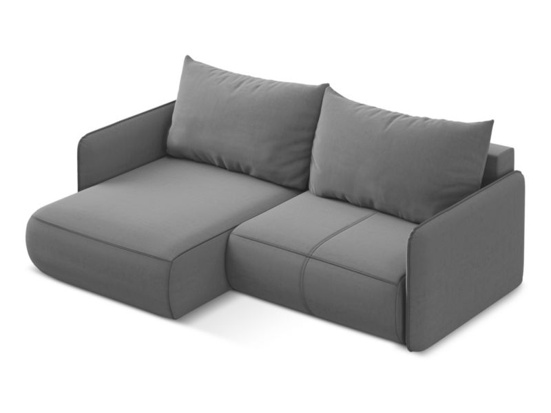 Narożnik lewostronny z funkcją spania Makamii Nanea z weluru 207x148 cm szary 1 szt.