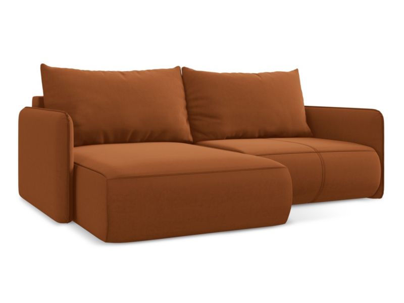 Narożnik lewostronny z funkcją spania Makamii Nanea z weluru 207x148 cm terakota 1 szt.