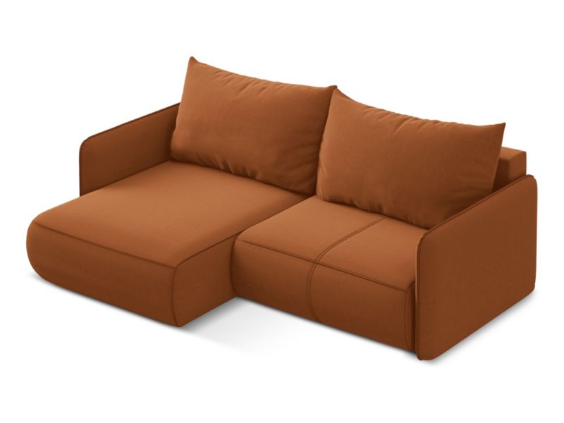 Narożnik lewostronny z funkcją spania Makamii Nanea z weluru 207x148 cm terakota 1 szt.