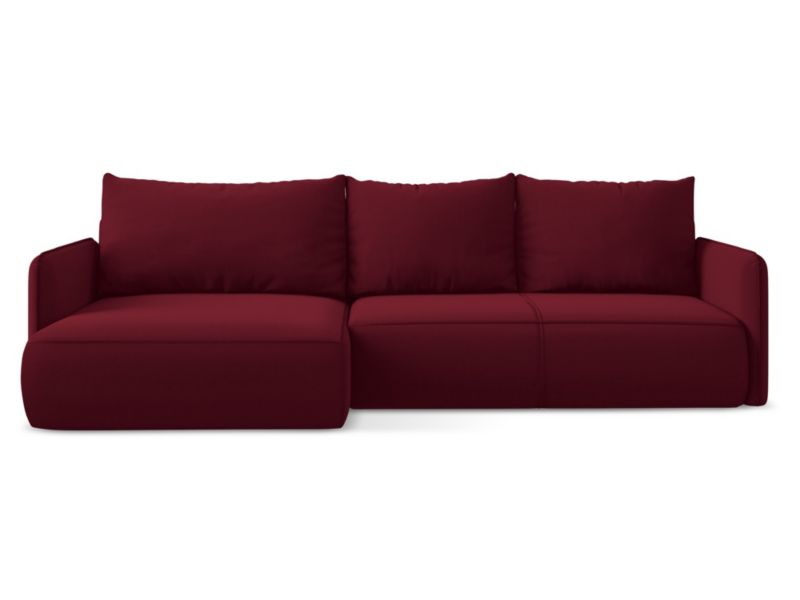 Narożnik lewostronny z funkcją spania Makamii Nanea z weluru 240x148 cm burgundowy 1 szt.