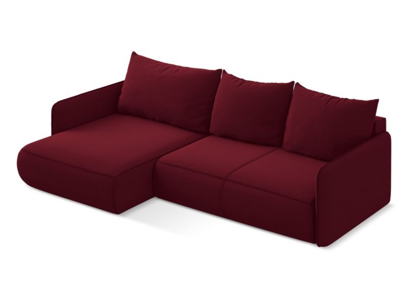 Narożnik lewostronny z funkcją spania Makamii Nanea z weluru 240x148 cm burgundowy 1 szt.