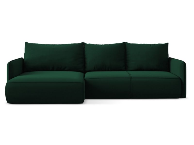 Narożnik lewostronny z funkcją spania Makamii Nanea z weluru 240x148 cm butelkowa zieleń 1 szt.