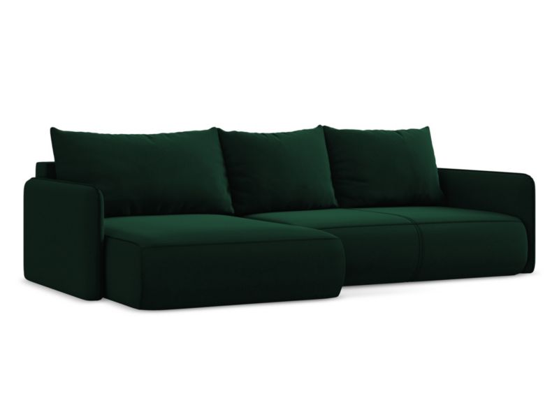 Narożnik lewostronny z funkcją spania Makamii Nanea z weluru 240x148 cm butelkowa zieleń 1 szt.