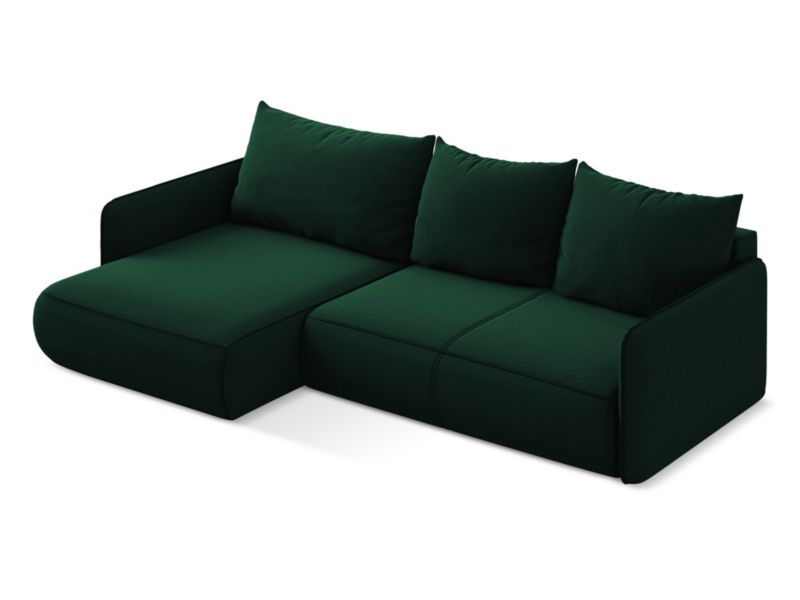 Narożnik lewostronny z funkcją spania Makamii Nanea z weluru 240x148 cm butelkowa zieleń 1 szt.
