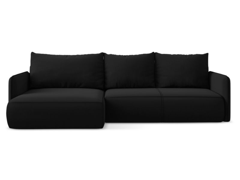 Narożnik lewostronny z funkcją spania Makamii Nanea z weluru 240x148 cm czarny 1 szt.