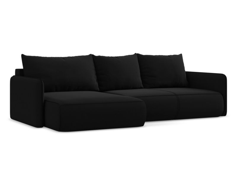 Narożnik lewostronny z funkcją spania Makamii Nanea z weluru 240x148 cm czarny 1 szt.