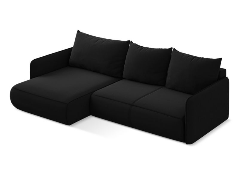 Narożnik lewostronny z funkcją spania Makamii Nanea z weluru 240x148 cm czarny 1 szt.