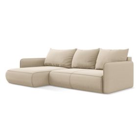 Narożnik lewostronny z funkcją spania Makamii Nanea z weluru 240x148 cm jasny beż 1 szt.