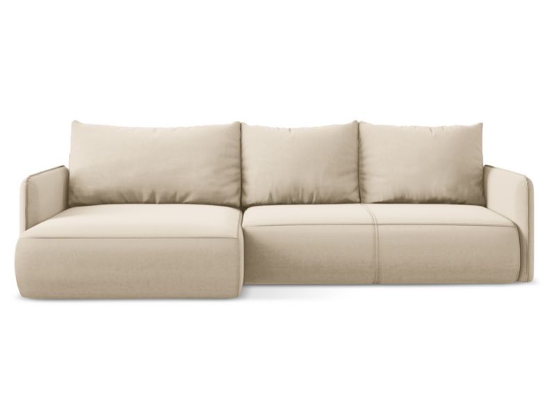 Narożnik lewostronny z funkcją spania Makamii Nanea z weluru 240x148 cm jasny beż 1 szt.