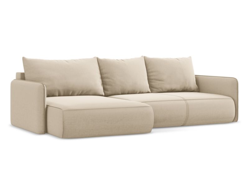 Narożnik lewostronny z funkcją spania Makamii Nanea z weluru 240x148 cm jasny beż 1 szt.