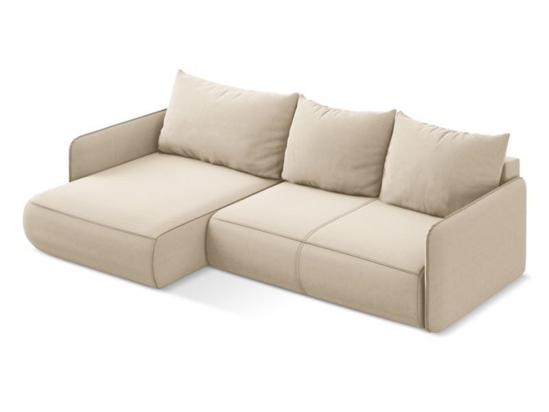 Narożnik lewostronny z funkcją spania Makamii Nanea z weluru 240x148 cm jasny beż 1 szt.
