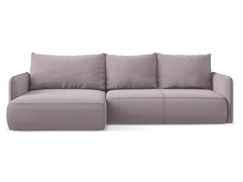 Narożnik lewostronny z funkcją spania Makamii Nanea z weluru 240x148 cm lawendowy 1 szt.